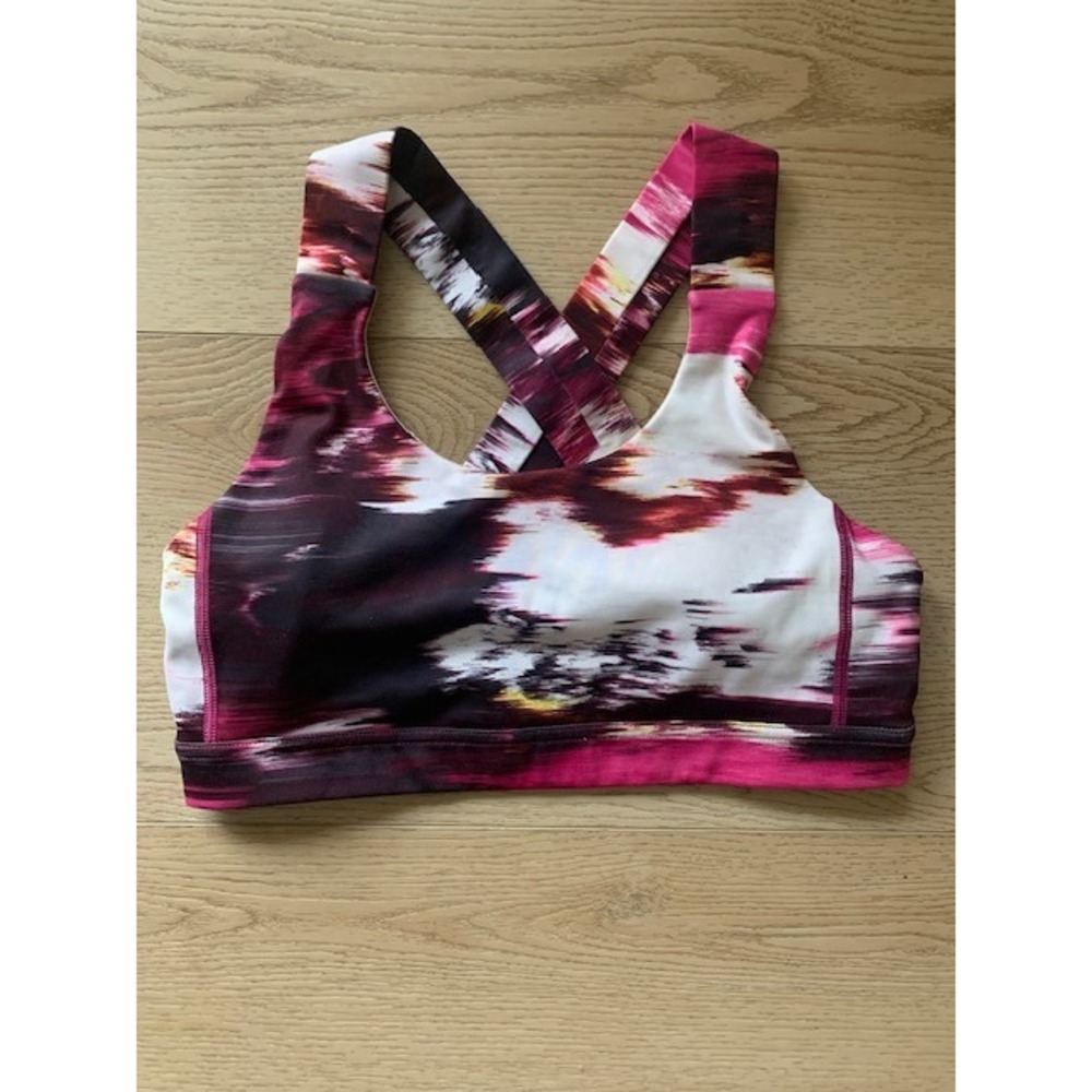 Lululemon Energy Bra Size 8 Pink Purple Abstract Cross Back Sports Bra